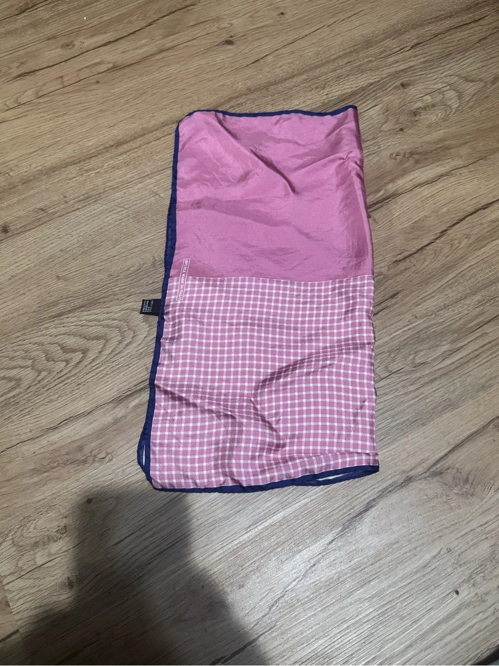 100% silk pocket square  made in italy with pink and white checkered,
